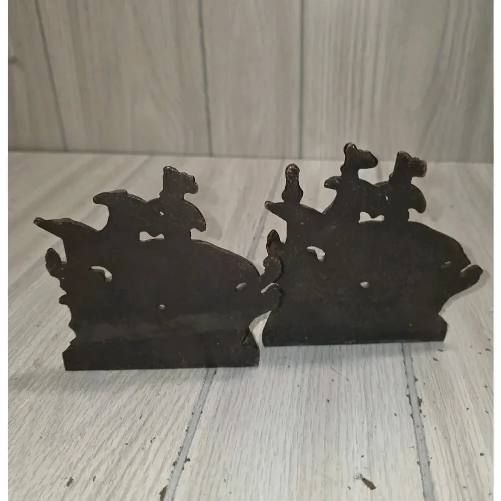 Vtg Spanish Galleon Bookends w Sailing Ships Copper Coated Cast Iron Nautical